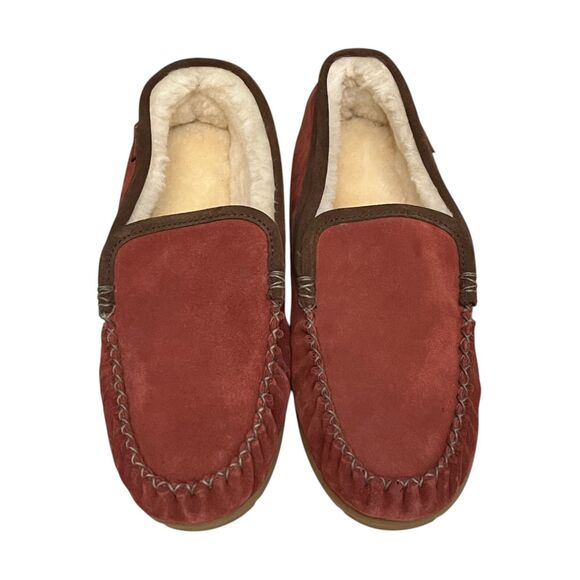 L.L.Bean Wicked Good Venetian Slippers Mens 9 Red Brown Shearling Suede Loafers main image 6